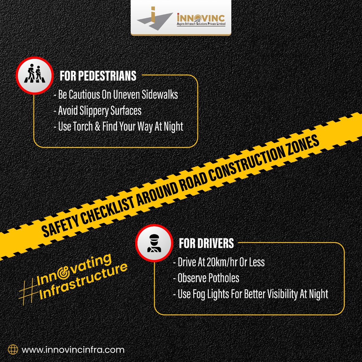 AspireInnovinc's tweet photo. Countless potential dangers remain hidden in construction zones, which they may not foresee or know how to deal with. #InnovincAspire urge everyone to follow these tips to reduce the possibility of accidents near construction zones.
#InnovatingInfrastructure #Team #Pedestrain https://t.co/MHNwvkggrw