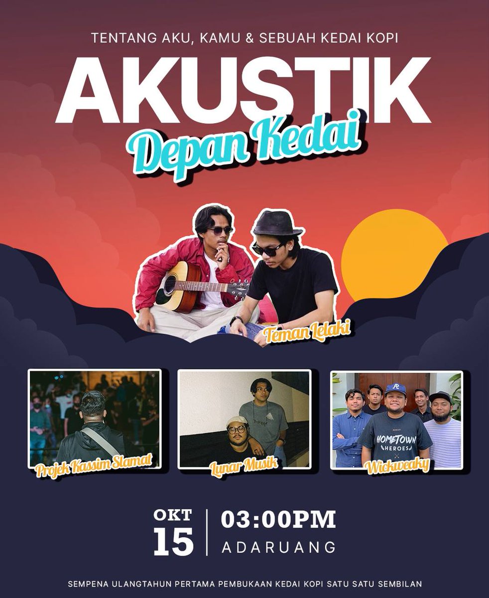 WickWeaky's tweet photo. Back in our hometown Taiping! Our next gig will be an acoustic set at @kopisatusatusembilan @adaruang_  on the 15th of October 2022 .Akustik depan kedai.Also Featuring peformances by @lunar.musik, @temanlelakii and @etnosia.production .
FREE ENTRY!! Come one come all Stay wicked! https://t.co/3admaHr0jN