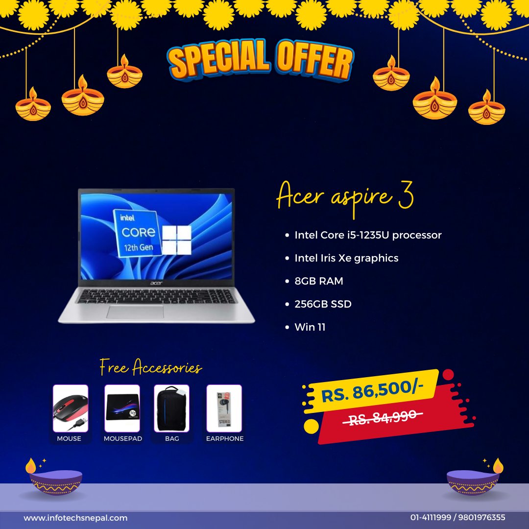 InfotechsNepal's tweet photo. New DEEPAWALI ✨🤩
New FEELS 🎉
New CHANCES🔥
Same DREAMS 🎇
Fresh STARTS !!! 💥Get your desired Laptop this Diwali! 🧨🎊
--------------------------------------
Call Us or Visit our physical store for heavy discounts
Further more Inquiry:01-4111999 | 📞9801976355 https://t.co/QDjC0eMC6s