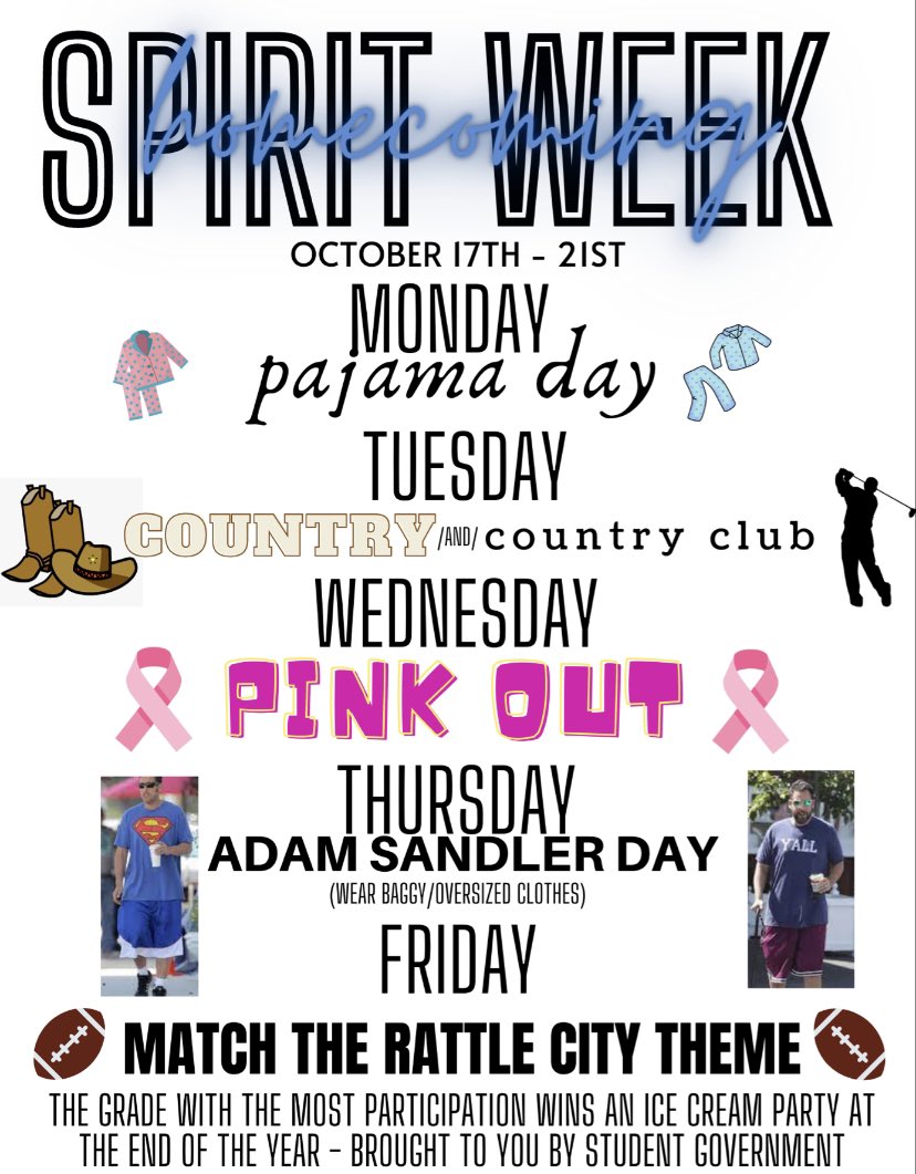 FHSstugov's tweet photo. IT'S TIME TO SHOW YOUR SPIRIT!

Next week 10/17-10/21 is SPIRIT WEEK!

Rock your best sleepwear on PJ DAY this Monday 10/17!

 #FHSStudentGov #FHSSpiritWeek https://t.co/uMPX2koGae