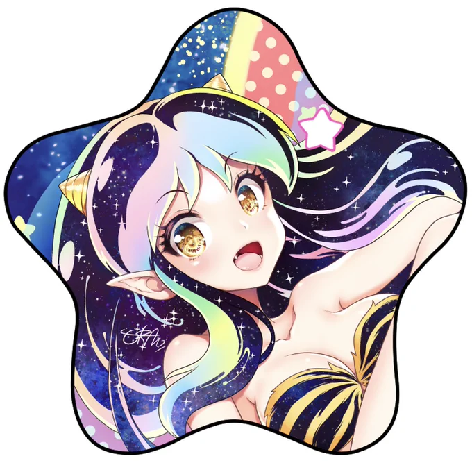 アニメ化記念にラムちゃんの星形缶バッジを作ります完全に自分と身内用なのでかなり少なめの生産数ですがコミック1のスペースにも置いてみようと思います#ラムちゃん #コミ1 