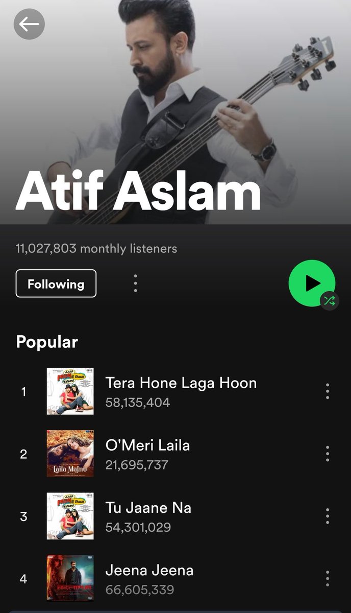 its_Mayur_'s tweet photo. 11m+ monthly listeners on @Spotify 😍 with 10 million+ followers ✨
#THLH's streams are increasing rapidly it's gonna cross #OSaathi , #JeenaJeena , #DDG for sure
@itsaadee please release atleast 1 song per month 🙏🏻❤️ https://t.co/k0gkEFYUMT