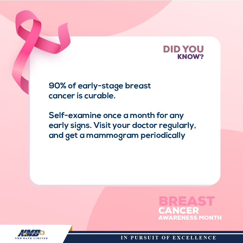 Breast Cancer Awareness Month! Did you know that if detected early, breast cancer is curable? #BreastCancerAwareness #NMBBank