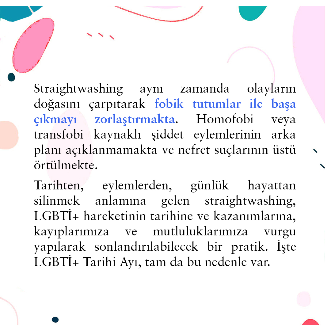 KirmiziSemsiyeD's tweet photo. Tarihten, eylemlerden, günlük hayattan silinmek anlamına gelen straightwashing, LGBTİ+ hareketinin tarihine ve kazanımlarına, kayıplarımıza ve mutluluklarımıza vurgu yapılarak sonlandırılabilecek bir pratik. İşte LGBTİ+ Tarihi Ayı, tam da bu nedenle var.
#straightwashing https://t.co/Vl2MKSk2We