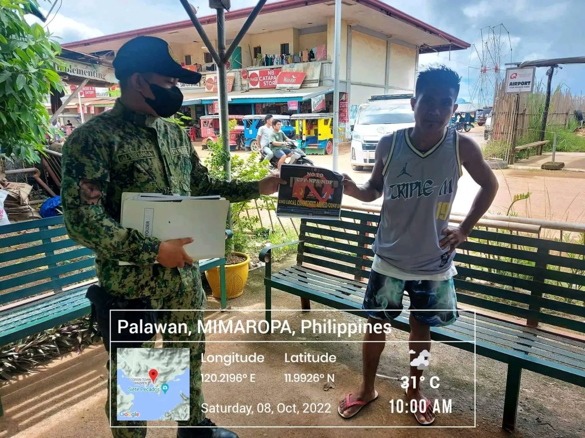 2ndsoucoron's tweet photo. "2nd SOU-MG “Protectors of Last Frontier”

 Distribution of (15) Flyers  re- END OF LOCAL COMMUNIST ARMED CONFLICT (ELCAC) to the fisherfolks and residents of Barangay Poblacion 4,Coron, Palawan.

#lifeisbeautiful
#KaligtasanNyoSagotKo
#TulongTulongTayo
#MKKequalsK
#PNPKakampiNyo https://t.co/22nQqeRABB