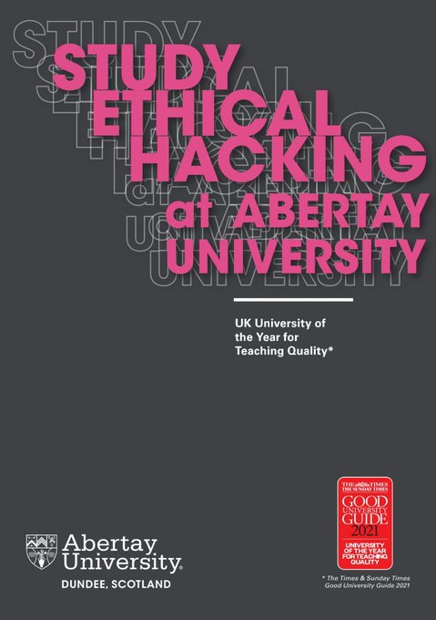 cryptonet_net's tweet photo. Study Ethical Hacking at Abertay University BSc (Hons) Ethical Hacking - 4 Years full-time (Sep. intake) MSc/PGDip Ethical Hacking and Cybersecurity - 1 Year full-time Scholarship 3000 No Credibility Interview #ethicalhacking #cybersecurity #StudyinUK https://t.co/i4JLMCgIVk
