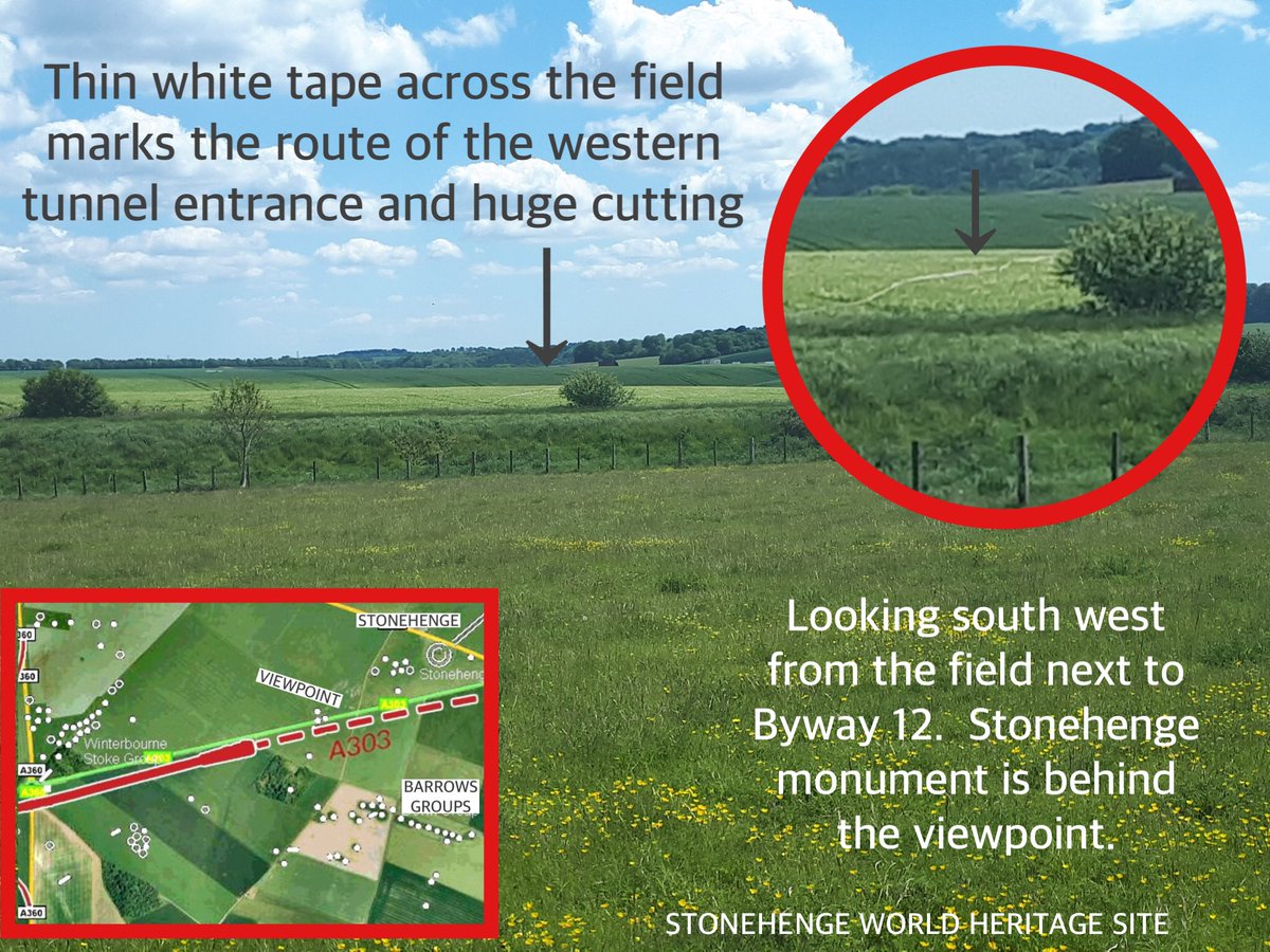SaveStonehenge's tweet photo. Look! Here’s where the cutting across Stonehenge WHS is planned.  Amazingly it’s supported by the National Trust!  Write to the National Trust.  Ask them to cease their support for a devastating road scheme. Whether you’re a member or not.
https://t.co/uH0GYOoa3k https://t.co/lDnImbvYxW