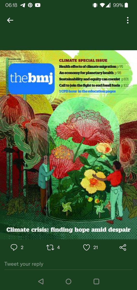 The @bmj_latest is a 'Climate Special'. ..& really is! So many brilliant articles in here & the key thing to remember is that they're written by equally brilliant people throwing all their heart into saving the 🌎 bmj.com/content/379/83…