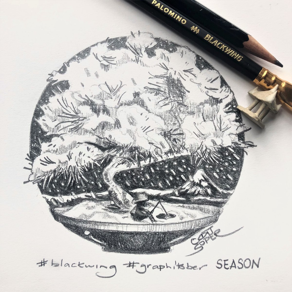 catdezign's tweet photo. Day 8 - SEASON @Blackwing #graphitober challenge, drawn with Blackwing Matte pencil. Drawn on Fabriano Accademia Schizzi paper. Love #blackwing pencils! https://t.co/N35DTfCEBg