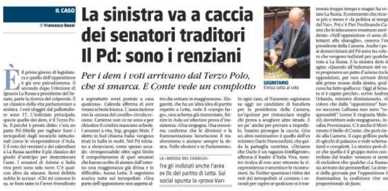 IndiniAndrea's tweet photo. Sinistra in tilt sui #franchitiratori. #Letta accusa #Renzi ma i numeri non tornano. #LaRussa ha preso almeno 17 voti in più. I senatori del #TerzoPolo sono 9. Da dove arrivano gli altri 8? Forse Letta deve guardare in casa #Pd... @FraBoezi su @ilgiornale #14ottobre https://t.co/hXN7PBH4Te
