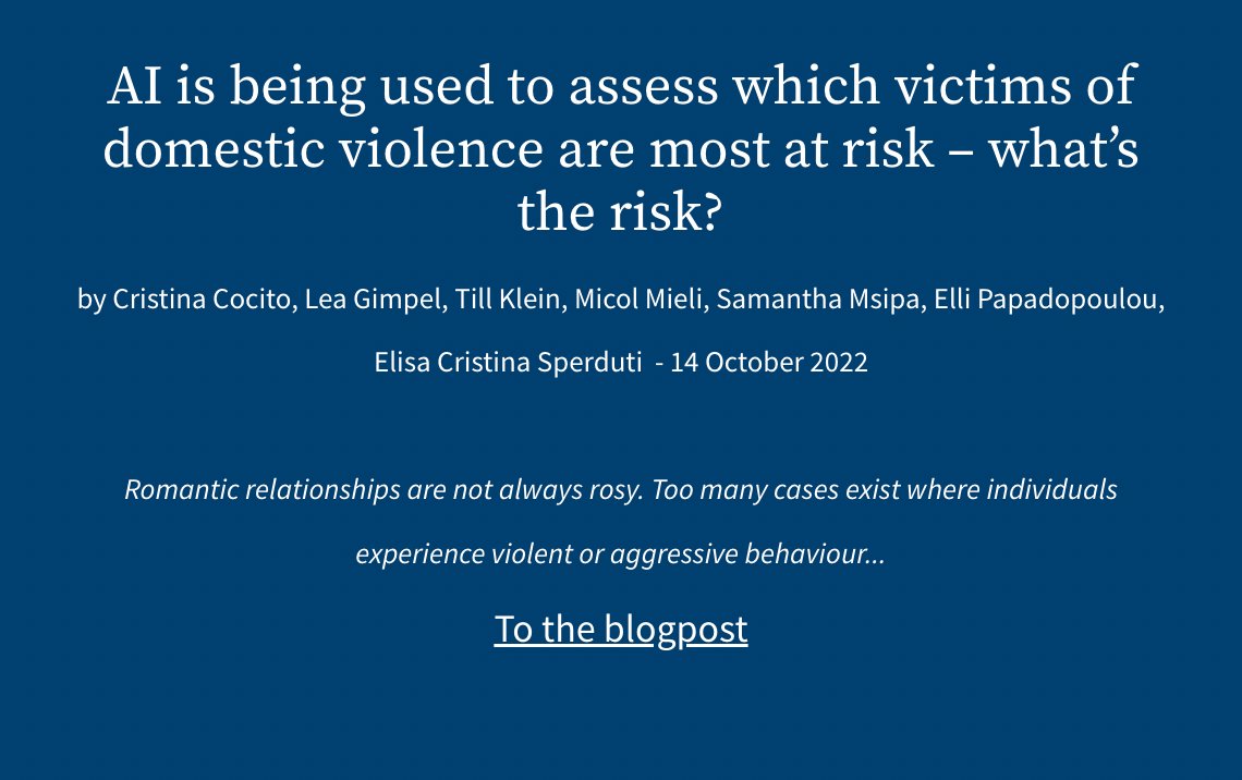 KUL_AI_SSchool's tweet photo. As it's the launch week of our Blog, we also provide some weekend reading!

In this post @cocito_cristina Lea Gimpel Till Klein @MieliMicol Samantha Msipa @elli_lib &amp; Elisa Cristina Sperduti analyse #AI's use for risk-assessment in domestic violence cases: https://t.co/CdTFxwxwQi https://t.co/X3oChUX5sH