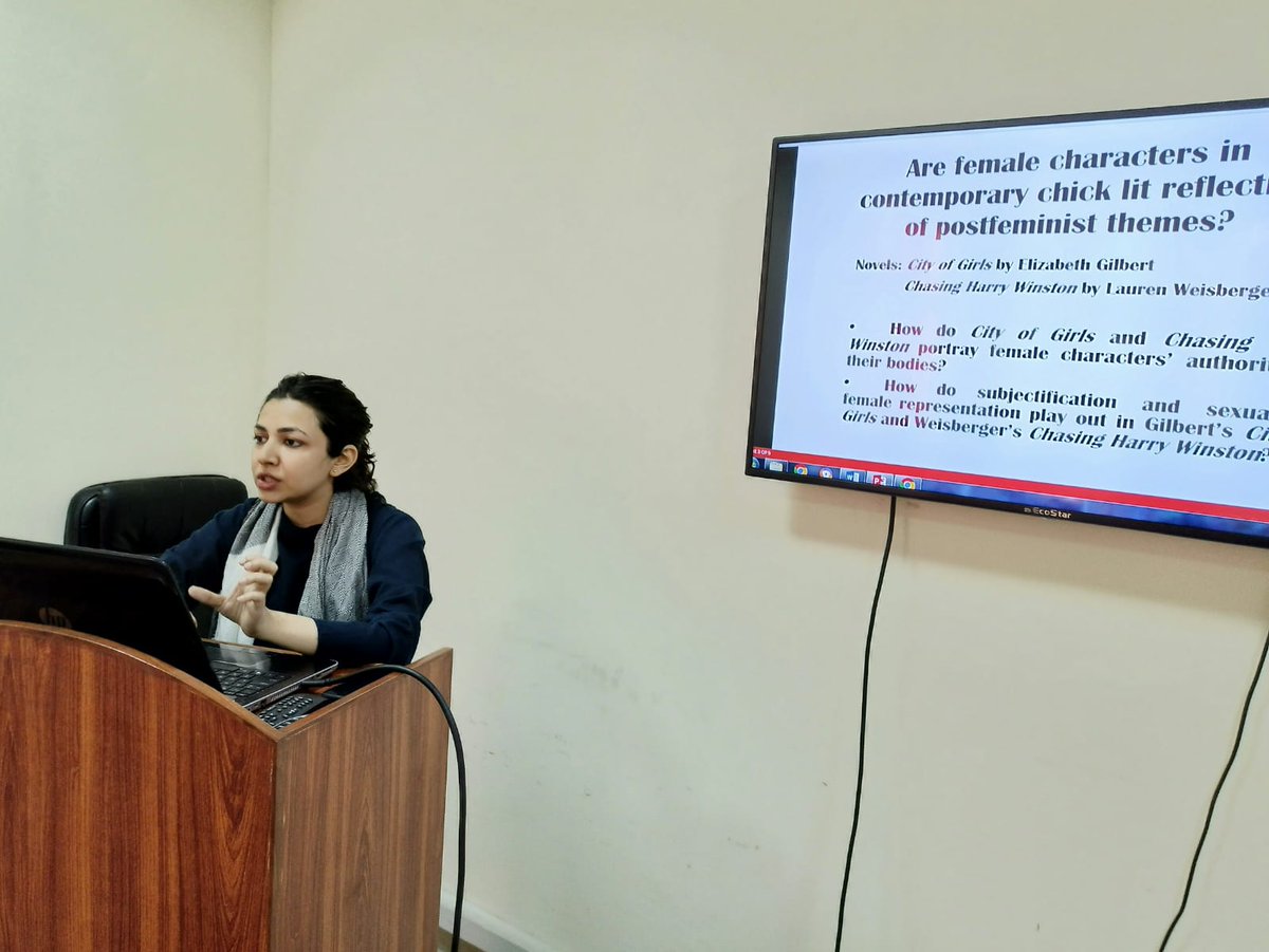 OfNuml's tweet photo. A Graduate Research Seminar, entitled "Tracing Female Sexualization and Subjectification in Gilbert’s City of Girls and Weisenberger’s Chasing Harry Winston: A Post-Feminist Analysis" was conducted by Ms Sarah Fatima on 14 October 2022.

MPhil in English (Literature)

#NUML https://t.co/hz2X0Y53Qo