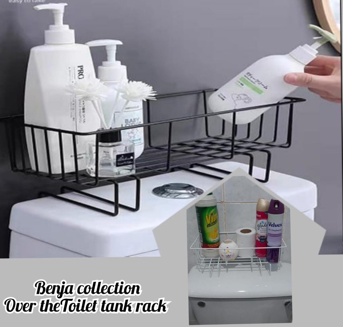 ⏺️ *Wrought Iron Over the Toilet Tank shelf Over                                                               
🔹️  *Size: 34cm × 15cm × 18cm(LXWXH)
Price kshs 1500 call/Whatsapp 0716104818