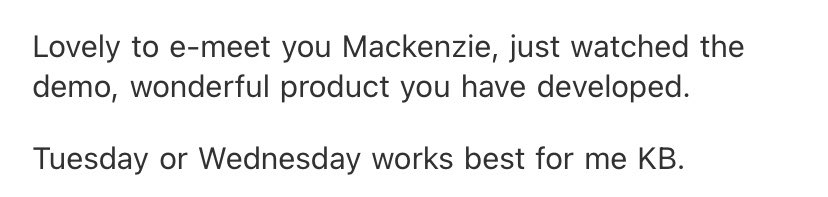 mackin_tech's tweet photo. I spent 4 fkn weeks trying to record the perfect demo video. Yesterday I recorded one in under an hour - no intro, no face. These are responses from agencies: https://t.co/GZ4Zo12iCZ