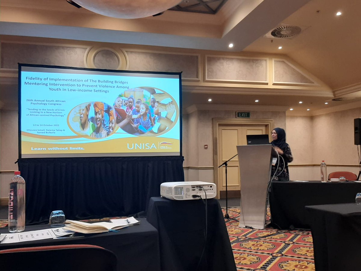 ISHS_UNISA's tweet photo. Dr Ghouwa Ismail presenting at the 26th PsySSA Congress, on her paper entitled "Implementation fidelity of a mentoring intervention to prevent violence among youth in low-income settings". 👏👏👏

#PsySSA26 @PsySSA_ #PsySSA2022 https://t.co/f4IqShk2Zt