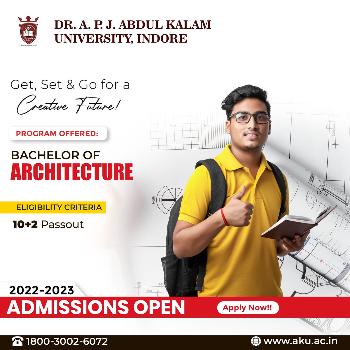 APJ_University's tweet photo. Begin your journey and shape your future today!
Admissions are open for Batch 2022-2023 in Bachelor of Architecture 
Apply Now! 
Please visit https://t.co/4rLO7nSpjL
#apjuniversity #bachelor #admissionsopen #applynow  #career #indore #indorecity #FueraCastilloporDelincuente https://t.co/0pWbIk8hts
