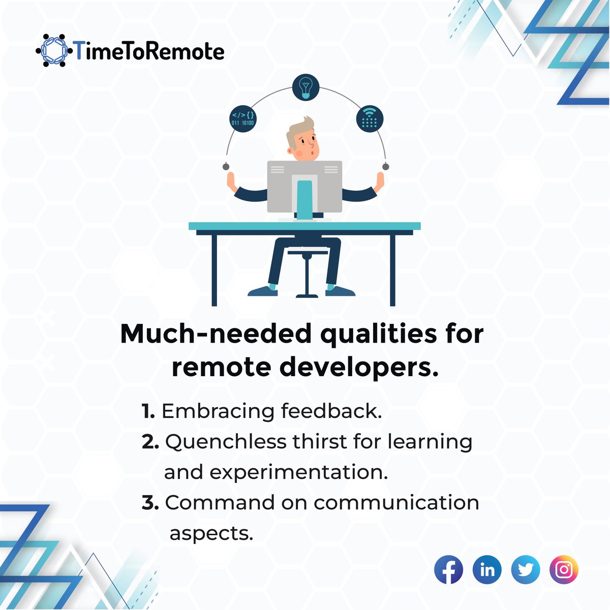 time2remote's tweet photo. What other significant skills can you think of regarding a remote development job?
Share in the comment section below.  ✍

.
.
.
#remotejobs #remote #remotework #remotedevelopers #workfromhome 
#timetoremote https://t.co/DDty1zqd5h