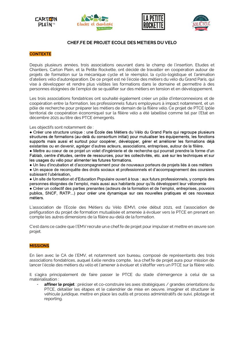 MonVeloEnSeine's tweet photo. [Offre d’emploi] Mise en place de l’École des Métiers du Vélo du Grand Paris
@Heureux_Cyclage @ParisEnSelle @MDBIDF @AtelierVelo_RVF @SoliCycle @cyclocube https://t.co/3BhgZkaEIf