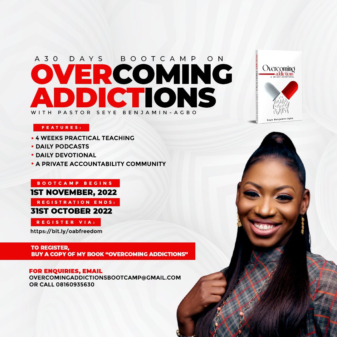 thedunamismin's tweet photo. Are you tired of the struggles and guilt of addiction?
Weep no more. God is so mindful of you! He had this Bootcamp prepared with you in mind.
Register now!
https://t.co/rUVQ8WM4B2
#overcomingaddictions
#DunamisInternationalMinistries https://t.co/koQmNGzmeb