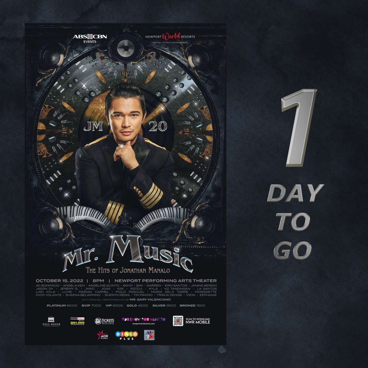StarMusicPH's tweet photo. JUST 1 DAY TO GO until the biggest concert of the year 🌟 Make sure you don’t miss this! 🎶

Mr. Music: The Hits of @JonathanManalo | October 15 | Saturday | 8PM | Newport Performing Arts Theater

Get your tickets now via SM Tickets and Ticket World! See you there! https://t.co/LSArtBR8kh