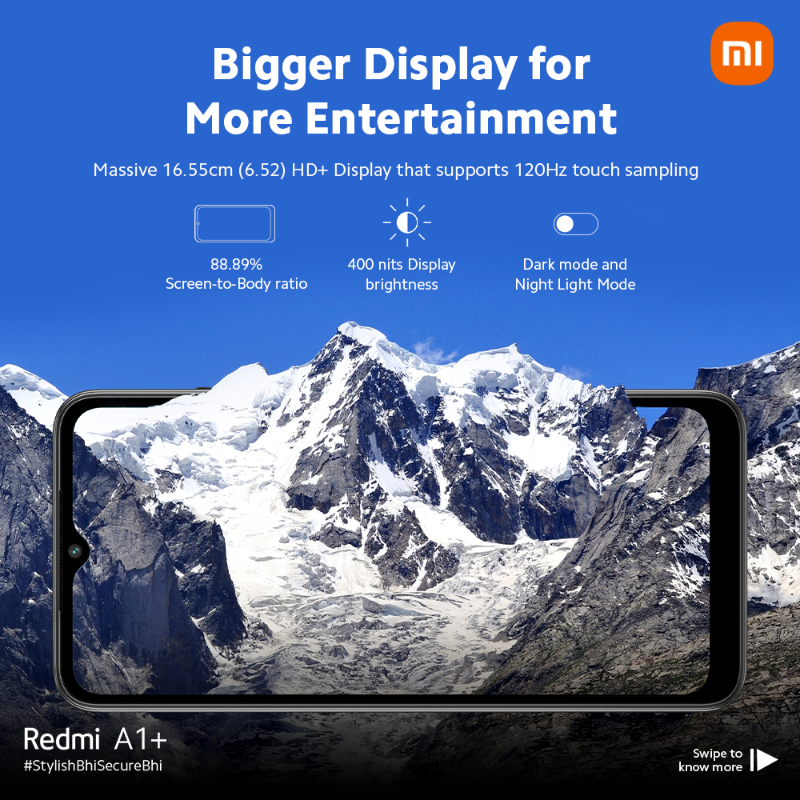 RedmiIndia's tweet photo. Xiaomi Fans, 
Meet your next favourite smartphone 🤝 #RedmiA1Plus 

Here's all you need to know about our latest launch.  
P.S. Swipe till the end to know how to get #StylishBhiSecureBhi at an A1 price.
 
🛒 https://t.co/5GwwhEqRNy