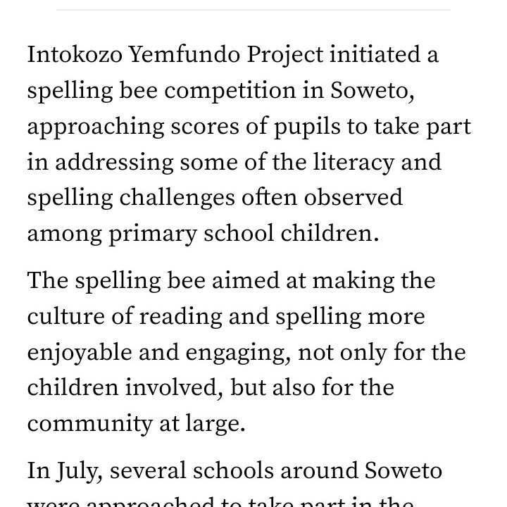 Intokozo_Edu's tweet photo. On the 12th of October 2022 Intokozo Yemfundo was featured on @TheStar_news  Issue as they are planning to host the final upcoming Spelling Bee Competition and are in need of assistance to make the event a success. https://t.co/pI0edDbZIT