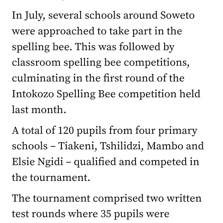 Intokozo_Edu's tweet photo. On the 12th of October 2022 Intokozo Yemfundo was featured on @TheStar_news  Issue as they are planning to host the final upcoming Spelling Bee Competition and are in need of assistance to make the event a success. https://t.co/pI0edDbZIT