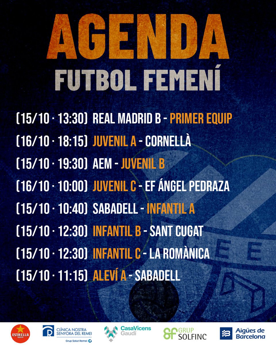 CEEuropa's tweet photo. AGENDA 15/16 d'octubre 🗓️

👇🏽 Ja podeu consultar l'horari de tots els partits dels equips principals, de futbol base i de futbol sala d'aquest cap de setmana

#futbolcat #futfemcat #futsal #ViladeGràcia #SagradaFamília https://t.co/ZFTSKgkanX