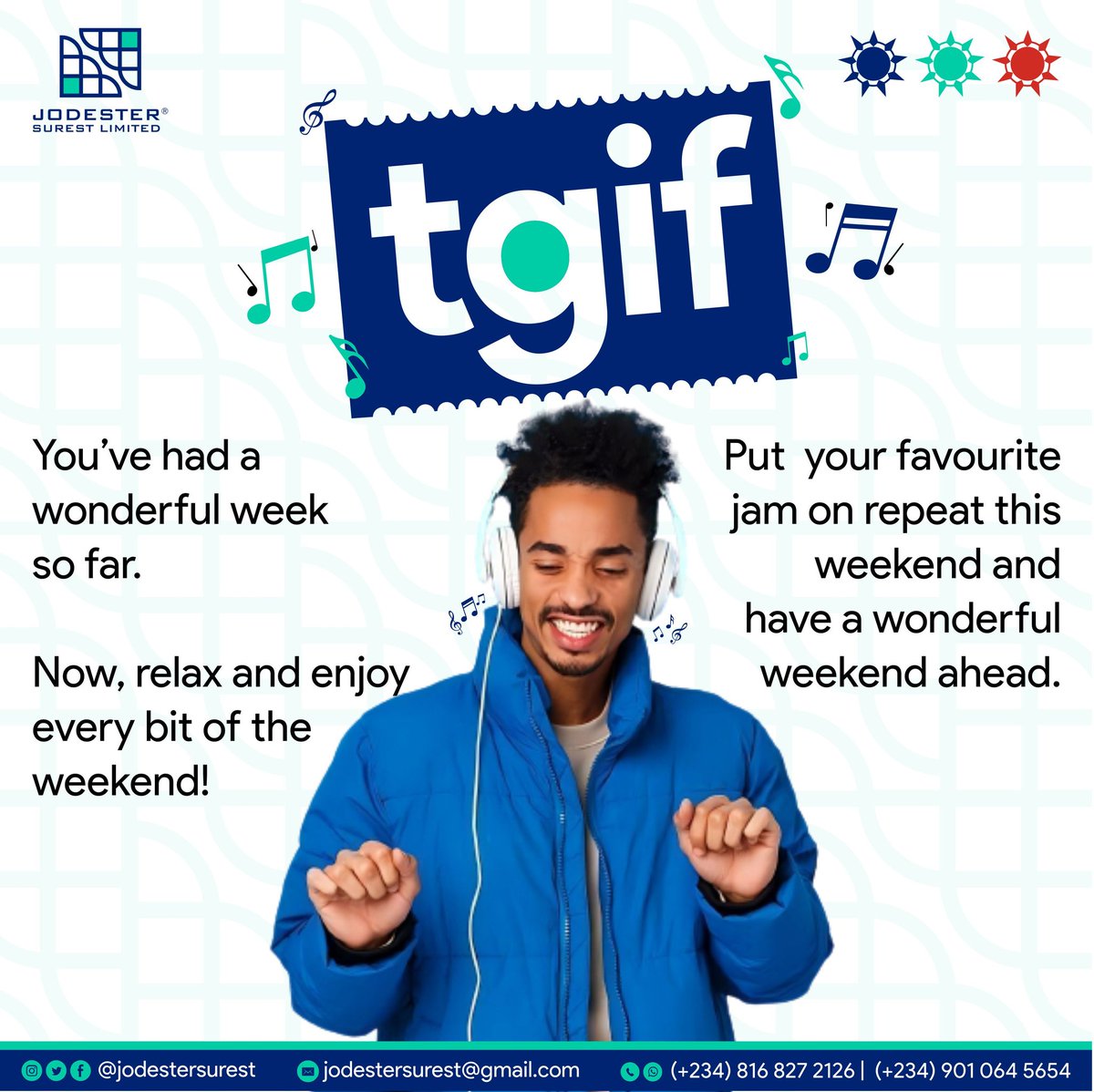 jodestersurest's tweet photo. Put your favourite jam on repeat this weekend and have a wondedful weekend ahead TGIF
#digitalmarketing #graphicsdesign #freelancing #tgifvibes #TGIF #Jodester #Joedester #training #business #remotework #freedom #ALLROUNDFREEDOM https://t.co/WMHCSPjzsB