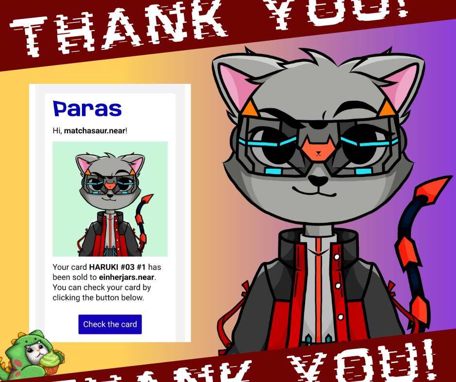 First card sold after a long hiatus. Thank you so much, @/einherjars.near for adopting and helping Haruki to the dystopian futuristic journey. 

3 cards left. Only at @ParasHQ and <a href="/NEARPhilippines/">NEAR Philippines I Create Without Limits</a>. Get yours now here - paras.id/collection/har…

#NEARnft #PARASnft #NFTCommunity