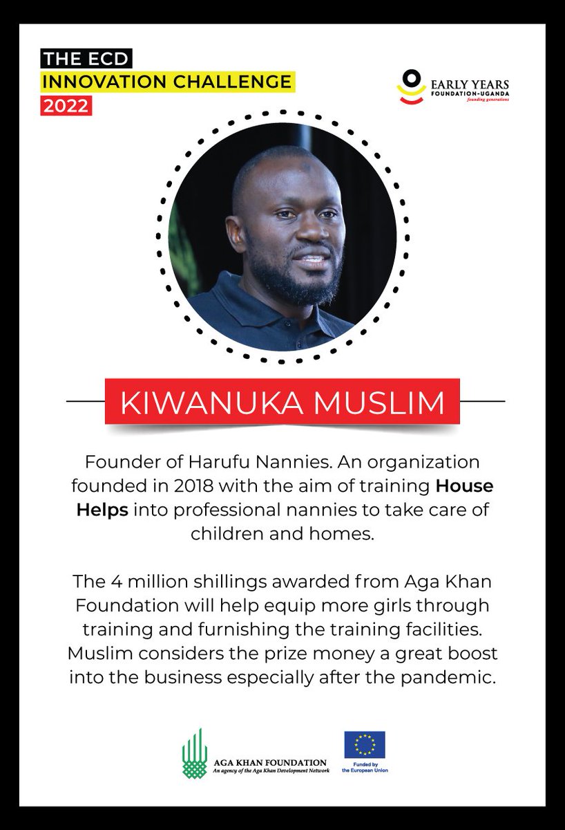 EYFUganda's tweet photo. #MeetTheInnovators🤗
Muslim Kiwanuka from #HarufuNannies participated in the #ECDInnovationChallenge a Covid-19 response project courtesy of the funding received by #EYFU from @EUinUG through the @AKF_EA
#BusinessGrowth
#ECDInnovationChallenge2022
#FoundingGenerations
#EYF https://t.co/CWfYoDbFJQ