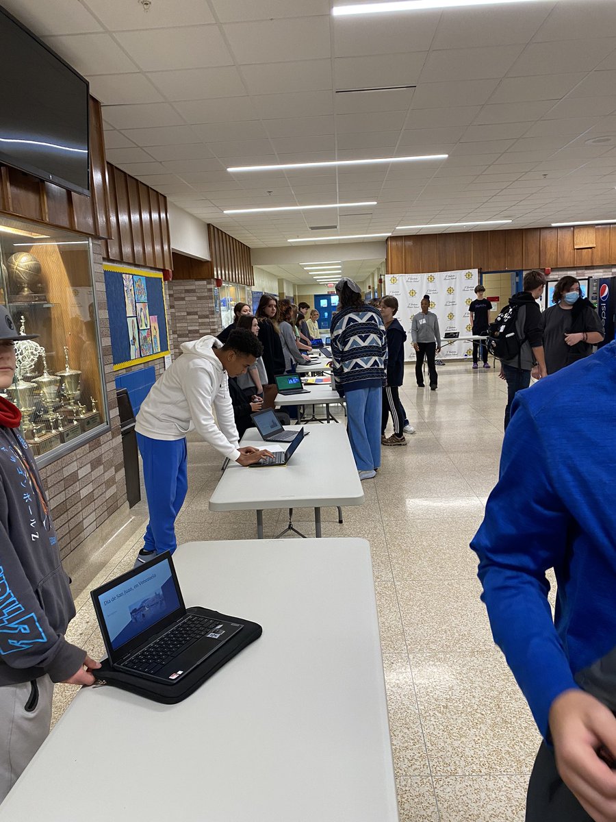<a href="/mybrownschool/">J. G. Brown School</a> Spanish 2 students are presenting their Celebrations PBL to our 4th, 5th, and 12th grade students. Students researched celebrations in Spanish speaking countries. Great way to close out Hispanic Heritage Month!
