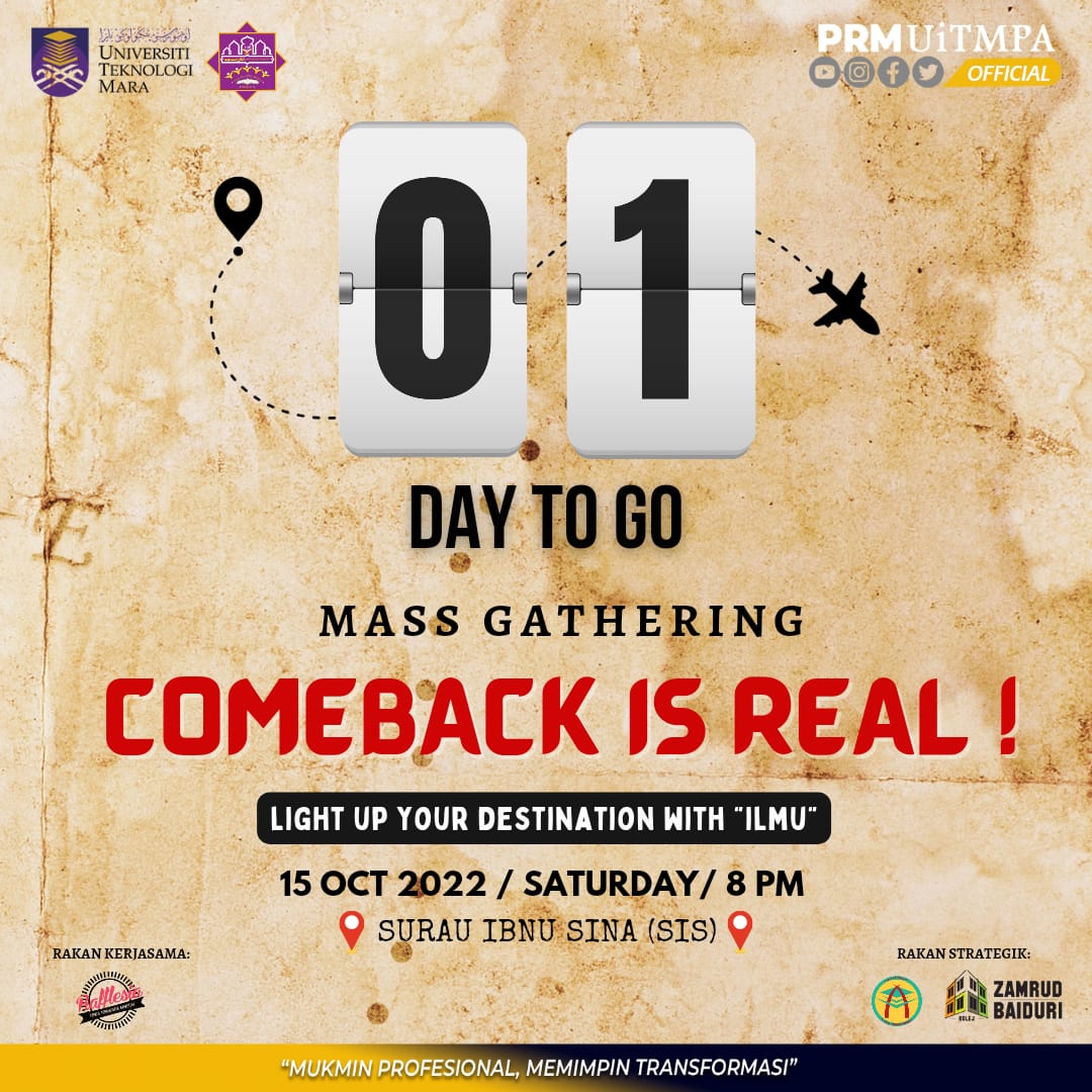jpkzb's tweet photo. COUNTDOWN: 1-DAY MORE TO GO

[ MASS GATHERING: COMEBACK IS REAL! ]

"Menuntut ilmu itu wajib ke atas setiap Muslim"

- HR Ibnu Majah -

Sebarang soalan untuk panelists, boleh ajukan di sini 👇🏻
https://t.co/bdR381ChRb

☄️🌟☄️🌟☄️🌟☄️🌟 https://t.co/maXtLZvEbp