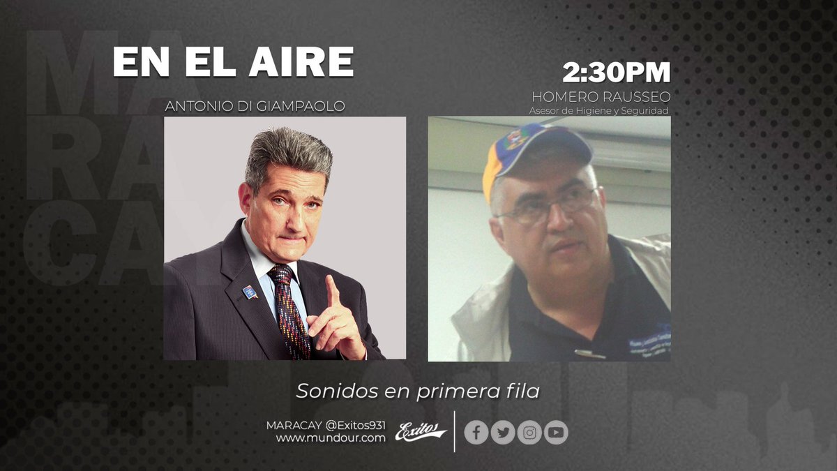 adigiampaolo's tweet photo. Esta tarde Homero Rauseo consultor en seguridad, prevencion y sanidad conversa en el #ProgramaEnelAire por @Exitos931 sobre #LasTejerias #14Octubre @hrauseo https://t.co/bNSvwvvliC