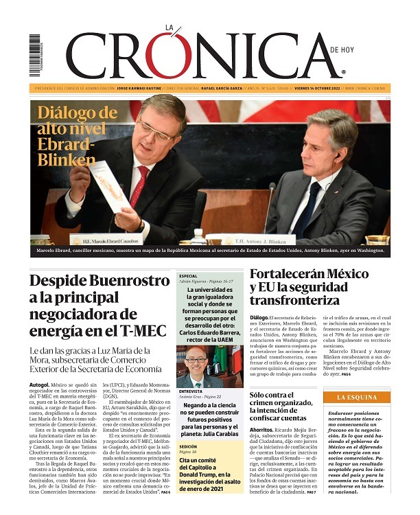 #PrimerasPlanas 📰 Diálogo de alto nivel Ebrard - Blinken 🇲🇽🇺🇸 Despide Buenrostro a la principal negociadora de energía en el T-MEC 💡 Fortalecerán México y EU la seguridad transfronteriza 🚷