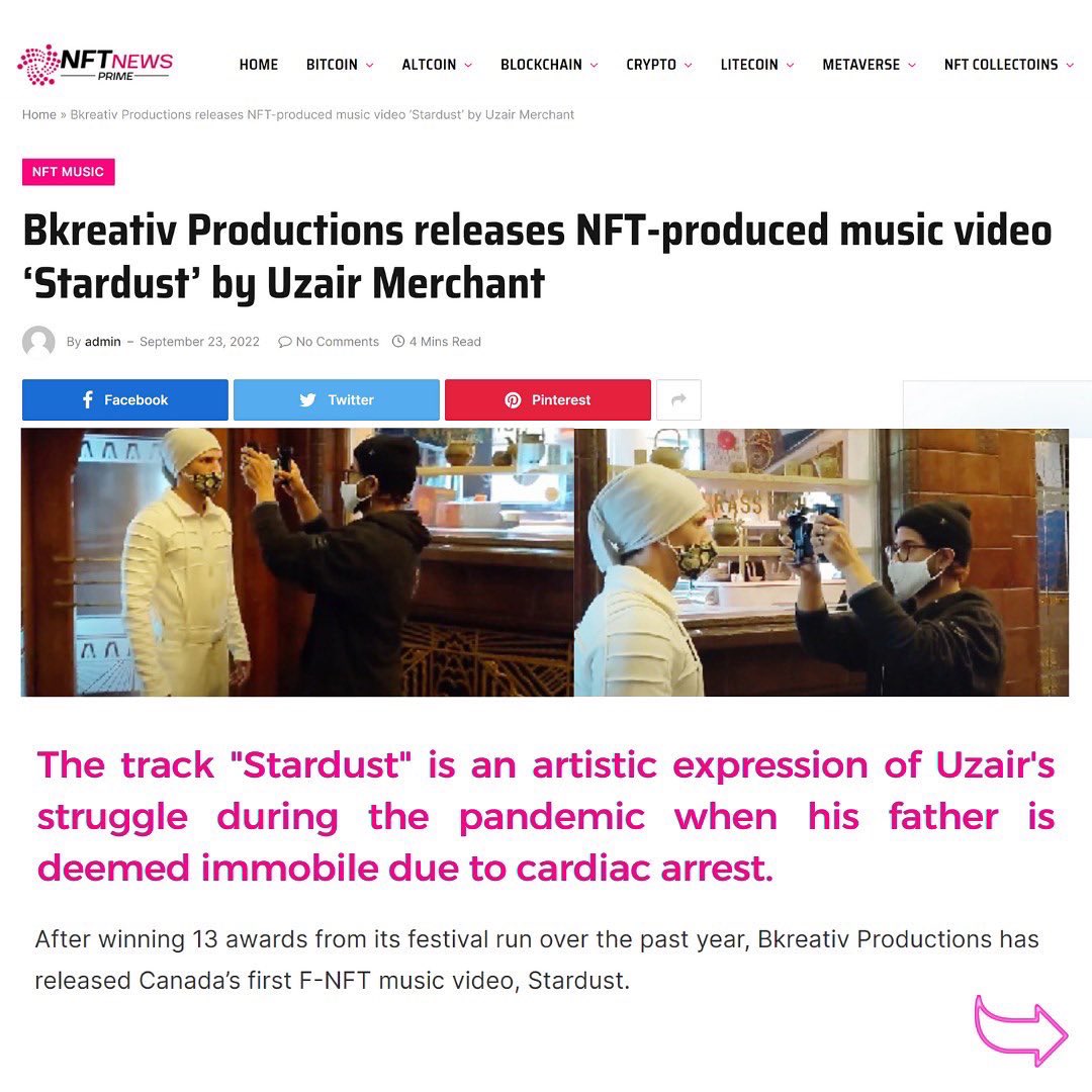 Kri8Labs's tweet photo. STARDUST~ A one of a kind musical experience from the future🛸✨ and becoming Canada’s First Security NFT Music Video &amp; Changing the way we see ART!
Thankyou for the feature #NFTNEWS 
“This track will always be special to me”- @uzairmerchant 
#kri8labs #stardust #NFT #newsupdate https://t.co/wb4zfe33Av