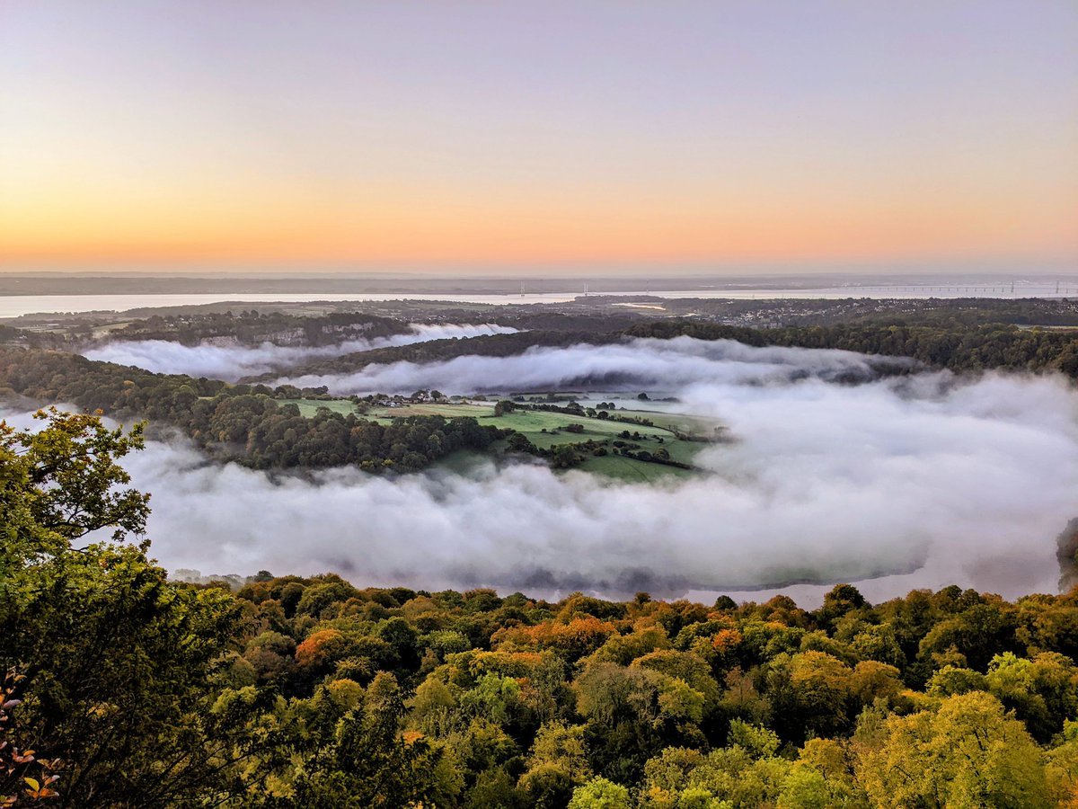 Dragon's Breath (cloud inversion) in the Wye Valley, looking down the river towards Chepstow & the Severn Estuary. We love seeing the clouds winding their way down the river valley like this. Thanks to @judith_angharad for this photo from Eagle's Nest. #lovemonmouthshire