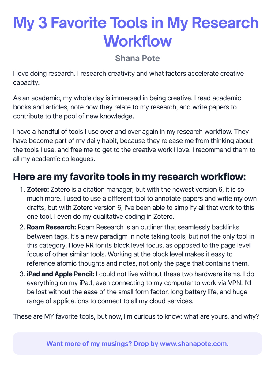 ShanaPote's tweet photo. I'm fascinated how humanities and social science students select their #academic tools and develop their #research #workflow. In fact, my dissertation is studying this topic. Here are my 3 favorite #phdtools; what are yours and why?
#ship30for30 https://t.co/YnIjf0PfEv