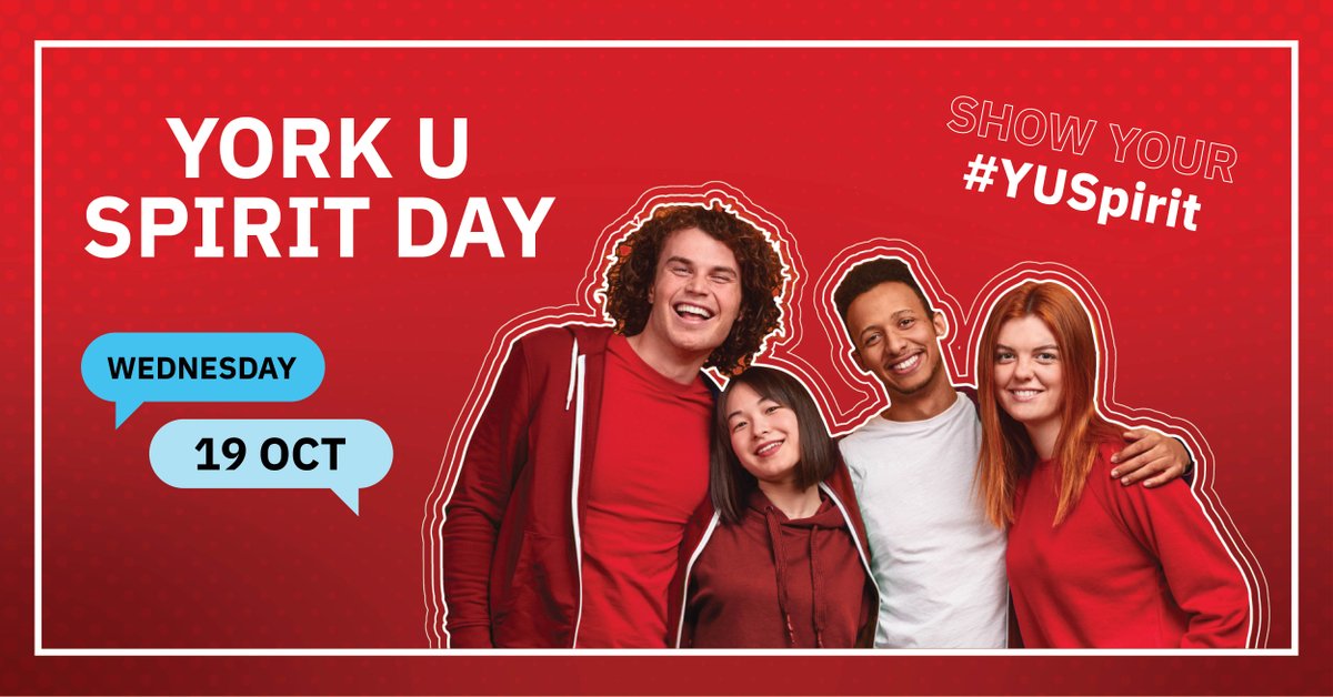 York University Libraries (@yorkulibraries) on Twitter photo October 19 is Spirit Day at <a href="/yorkuniversity/">York University</a>! Show your #YUSpirit by donning #YorkU colours or gear and participate in festivities where we celebrate and recognize the people who continue to make this University a success. yorku.ca/events/spiritd… October 19 is Spirit Day at <a href="/yorkuniversity/">York University</a>! Show your #YUSpirit by donning #YorkU colours or gear and participate in festivities where we celebrate and recognize the people who continue to make this University a success. yorku.ca/events/spiritd…