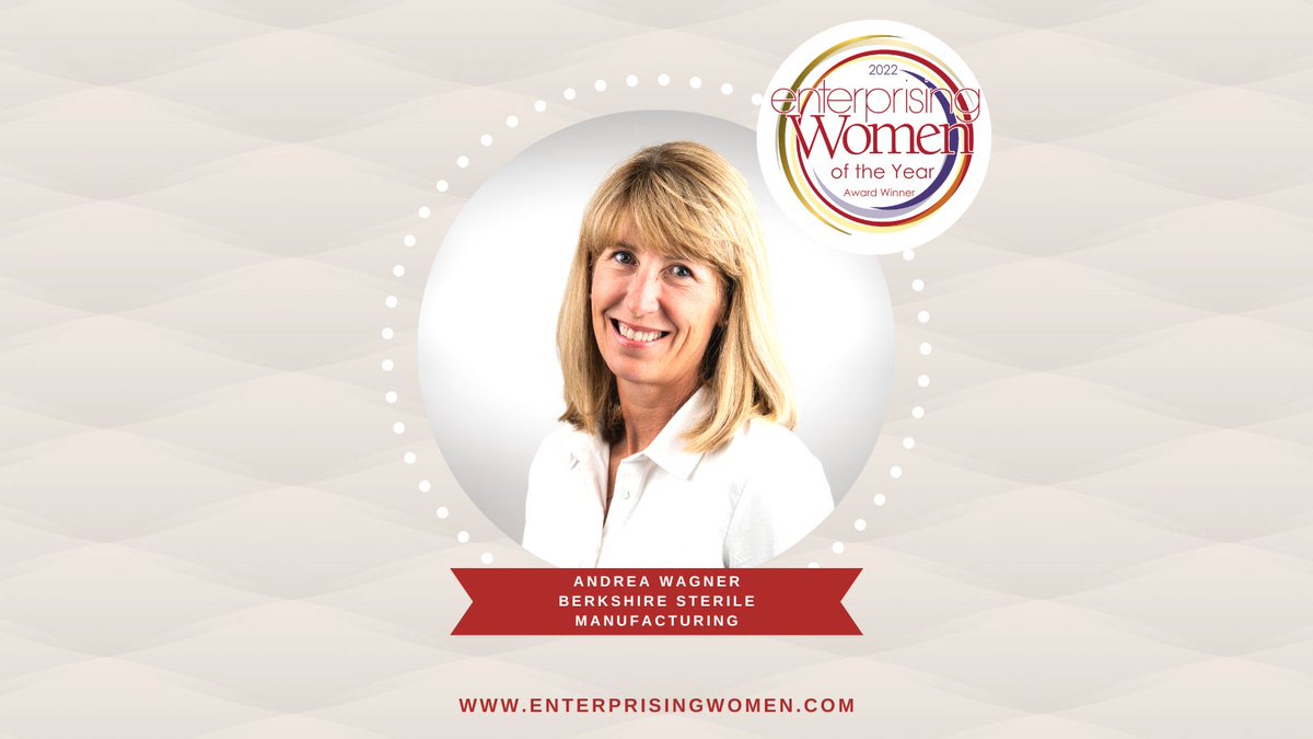 Congratulations to Andrea Wagner, CoFounder of @BerkshireSM on being named a 2022 Enterprising Women of the Year Award Winner!  enterprisingwomen.com

 #enterprisingwomen #ewawards2022 #AndreaWagner #BerkshireSterileManufacturing
