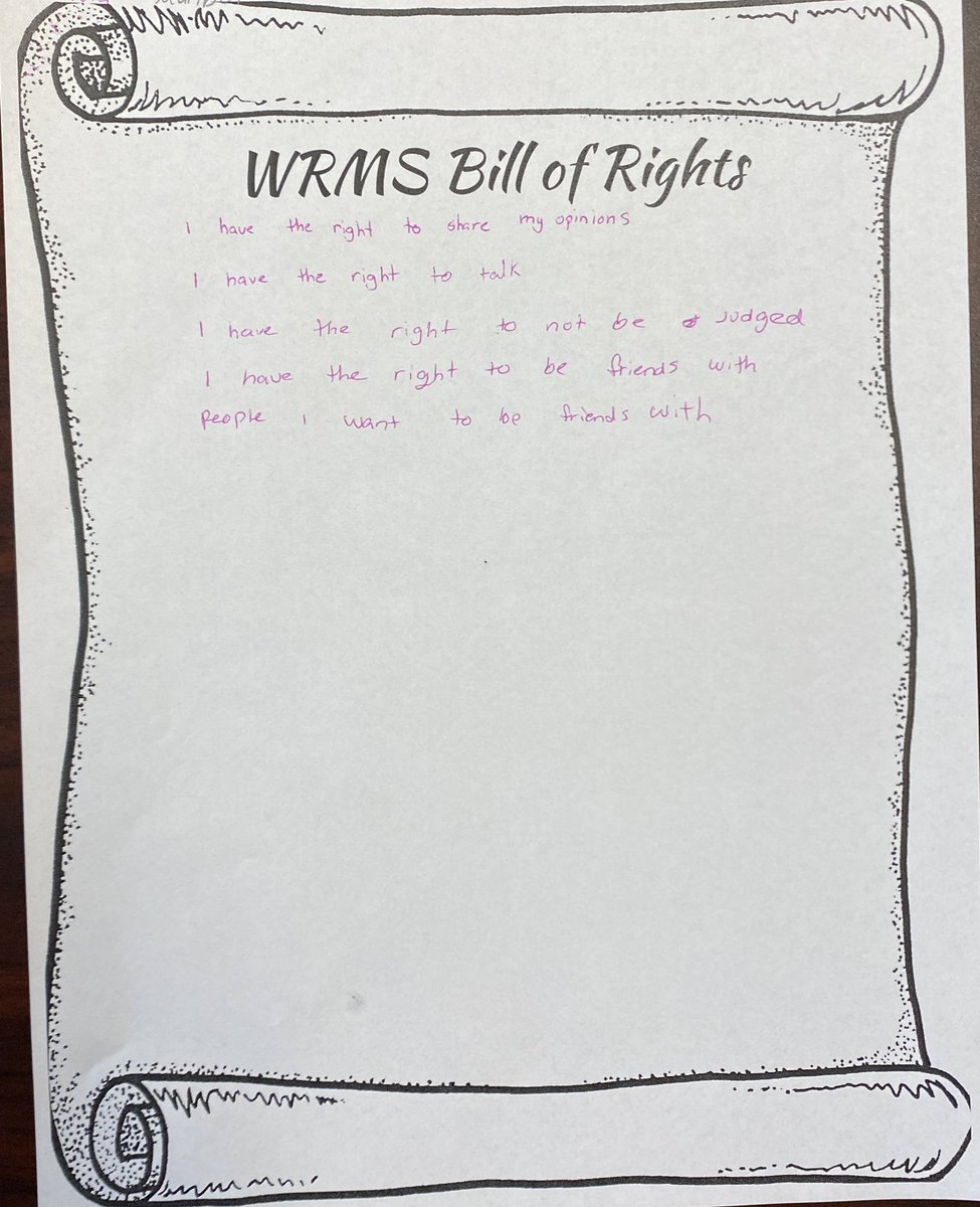 CounselingWrms's tweet photo. During Advisory our groups celebrated our Week of Respect by creating a Bill of Rights for WRMS students! These will be posted in the building to serve as a reminder that we are creating a safe space daily! https://t.co/hvu5AzMP6t