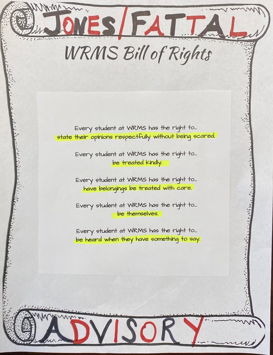 CounselingWrms's tweet photo. During Advisory our groups celebrated our Week of Respect by creating a Bill of Rights for WRMS students! These will be posted in the building to serve as a reminder that we are creating a safe space daily! https://t.co/hvu5AzMP6t