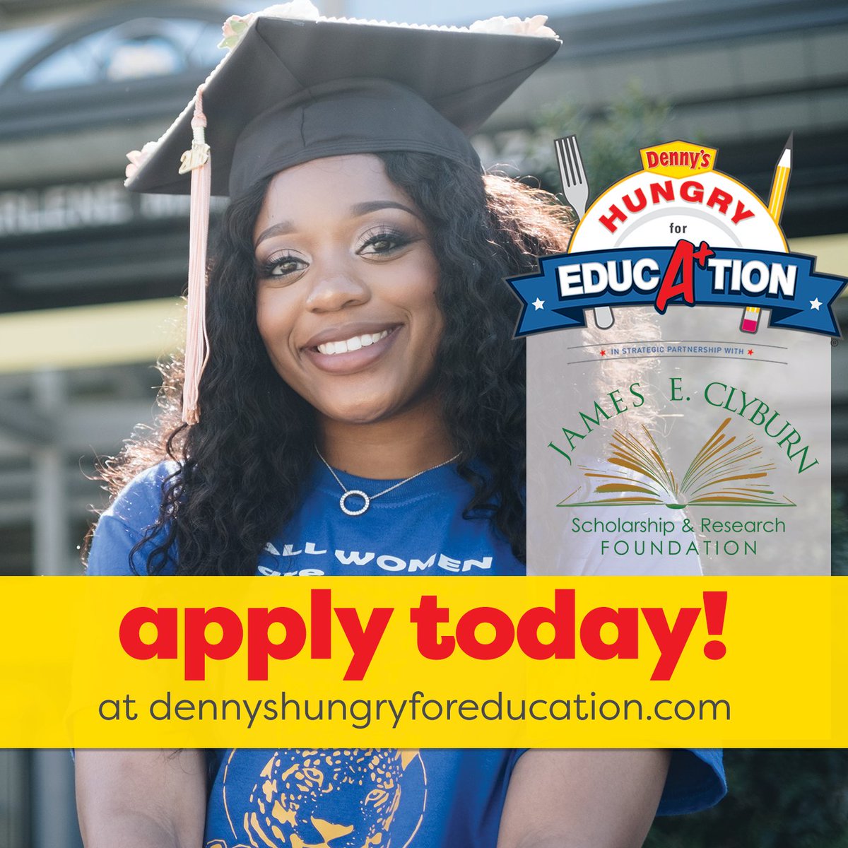 JECSRF's tweet photo. It’s that time of year! The Hungry for Education scholarship program, #DennysHFE is partnering with James E. Clyburn Scholarship &amp; Research Foundation to award scholarships to students. Apply now at https://t.co/FAAqCu9WhO https://t.co/jdDCPRoeHC