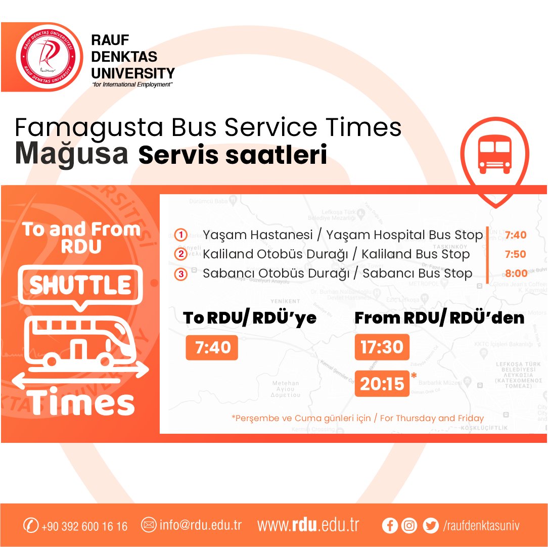 Güncellenen Otobüs Saatleri ve Güzergahları // Updated Bus Service Times and Routes 🚌 #raufdenktaşüniversitesi #raufdenktasuniversity #rdü #otobüssaatleri #servicetime #hamitköy #gönyeli #magusa
