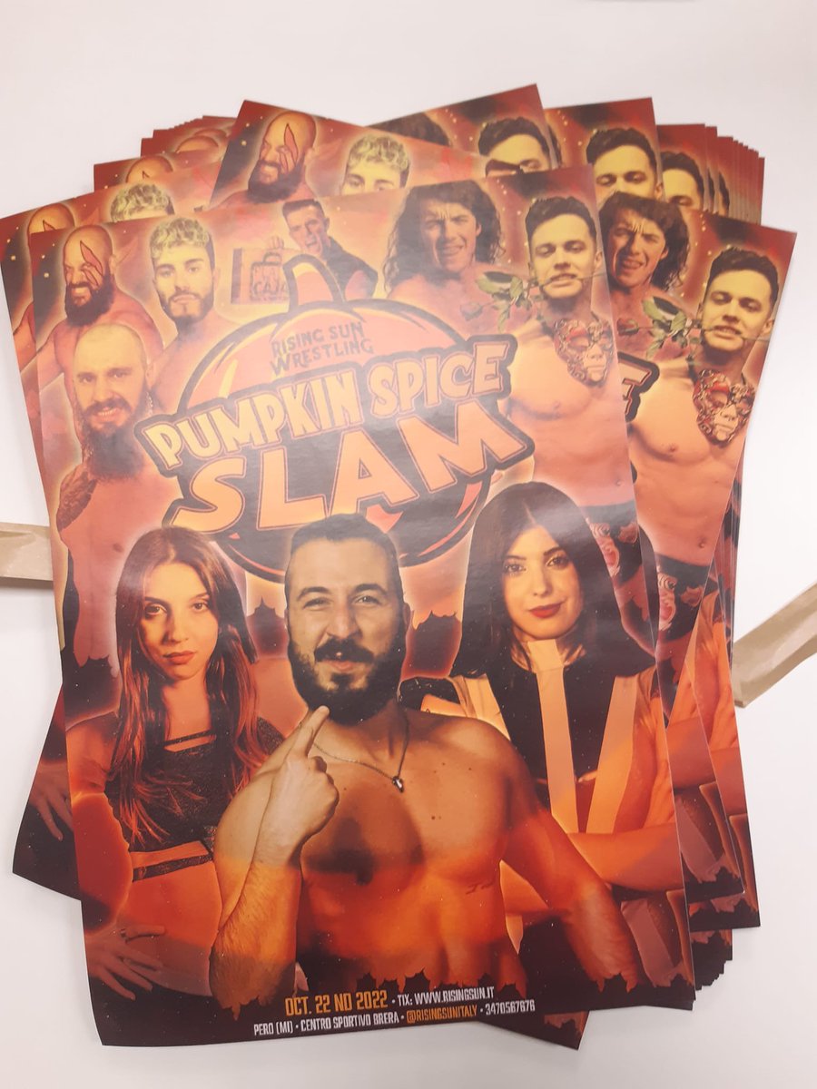 RisingSunItaly's tweet photo. Pumpking Spice Slam is only 8 days away, so we can reveal the official A3 #poster who'll be available, as usual, at the venue in #Milan M1 #Pero!

Are. You. Ready?

#Wrestling #WrestlingItaliano #EventiMilano #SabatoSera #Show #Live #Rho #Wrestler #Halloween #MilanNight https://t.co/drjd8ShXU7