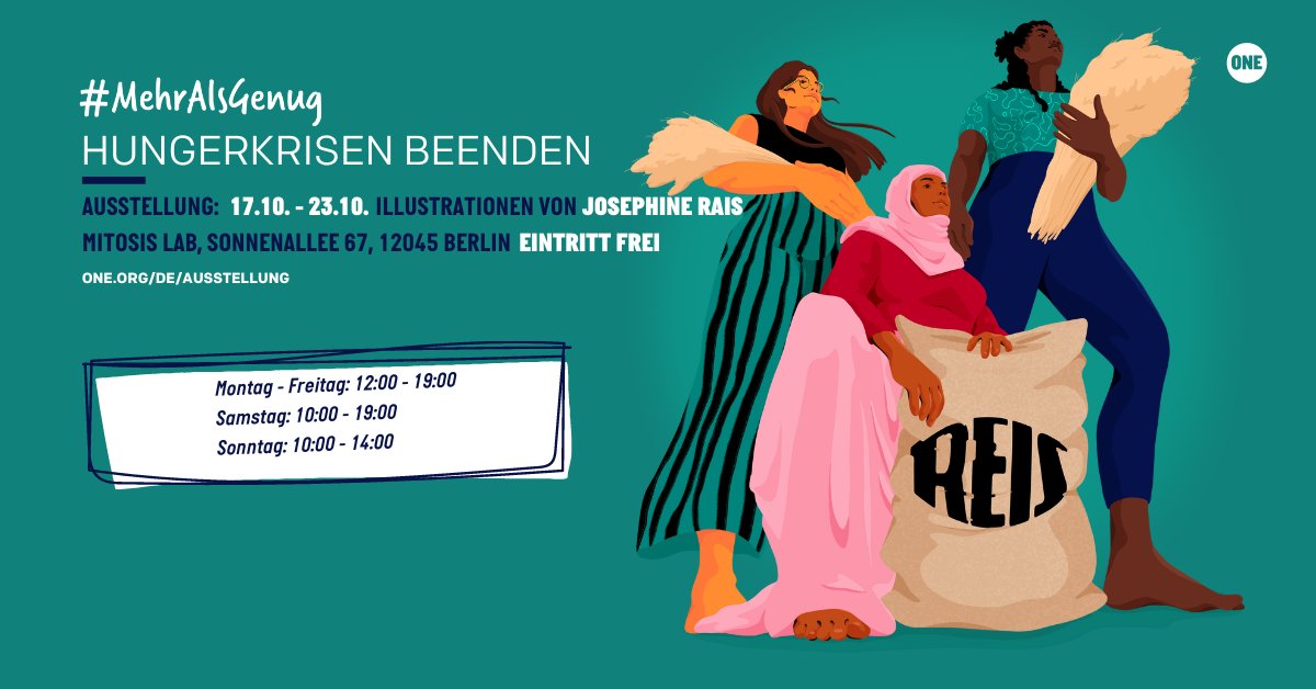 ONEDeutschland's tweet photo. Immer mehr Menschen haben zu wenig zu essen. Die Zahl der Hungernden stieg laut #GHI2022 der @Welthungerhilfe im vergangenen Jahr auf 828 Mio. 

Die Gründe, aber auch Lösungen dafür zeigt ab Montag unsere politische Kunstausstellung: #MehrAlsGenug Hungerkrisen beenden. https://t.co/THTCXAUmqO
