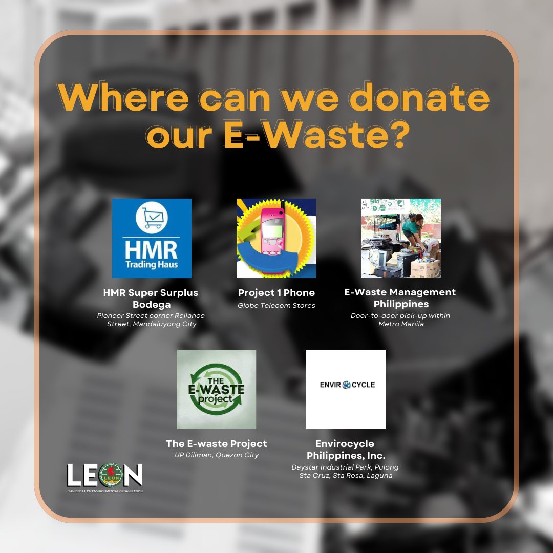 sbumendiolaLEON's tweet photo. ‘RECYCLE IT ALL, NO MATTER HOW SMALL!’

To mark International E-Waste Day, this year’s theme, which focuses on the small devices that we no longer use but often keep in drawers, cabinets, or the trash.

Where you can donate your e-waste: https://t.co/BqE6x1lUfx https://t.co/ptJ1C5kxXQ