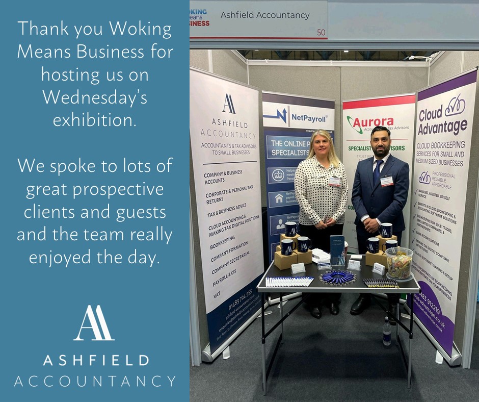 AshfieldAcc's tweet photo. Thank you Woking Means Business for hosting us on Wednesday’s exhibition.

We spoke to lots of great prospective clients and guests and the team really enjoyed the day!

@WokingMeansBiz #wmb2022 #wokingevents #wokingbusiness #Surrey #Accountancy https://t.co/f2Pm3kftej