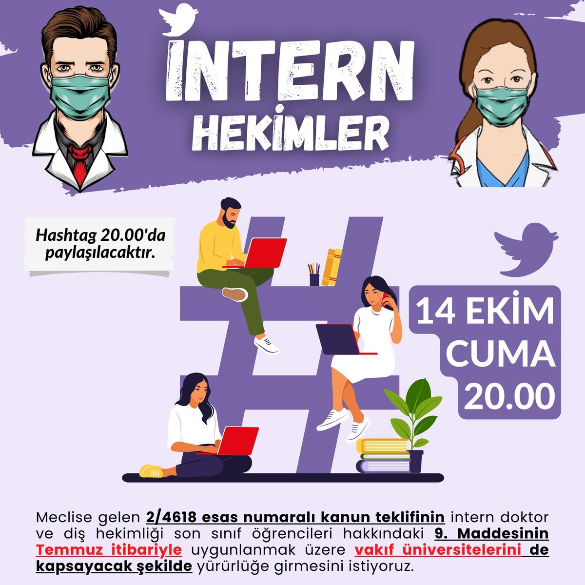 doktorintern's tweet photo. BU AKŞAM 20.00'DA:
İntern Hekimler &amp; son sınıf Diş Hekimleri haklarını isteyecek.
@drfahrettinkoca @erolozvar

▪️Vakıf Üniversiteleri dahil edilmeli.
▪️3 aylık ödemeler yapılmalı. https://t.co/eJNuSMU5bE