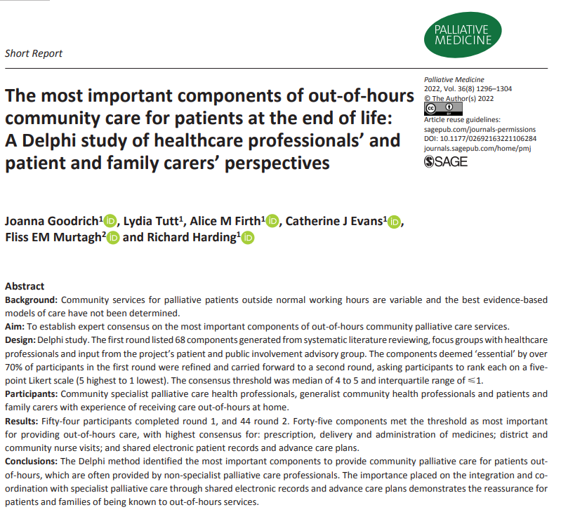 The most important components of community palliative care for patients out-of-hours are often provided by non-specialist #palliative care professionals. #hpm #hapc journals.sagepub.com/doi/full/10.11…